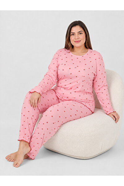 fameshomewear Plus Size O-Neck Pointiel Fabric Comfortable Wear Pajama Set