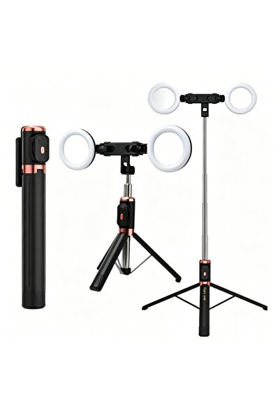 Generic 2-in-1 Selfie Stick Tripod with Dual LED Ring Light & Bluetooth Remote