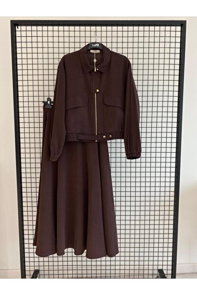 Armine TREND Shirt Collar Zippered Jacket Zippered Skirt Bottom-Top Set