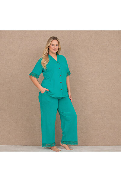 Lohusa Homewear New Season Women's Green Buttoned Design Short Sleeve Summer ...