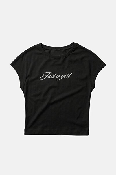 JUST A GIRL GLITTER FOIL PRINT PREMIUM CROPPED