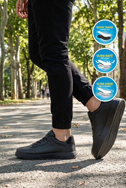 WALKWAY Μαύρα ανδρικά αθλητικά παπούτσια με κορδόνια μεγάλου μεγέθους 158 M