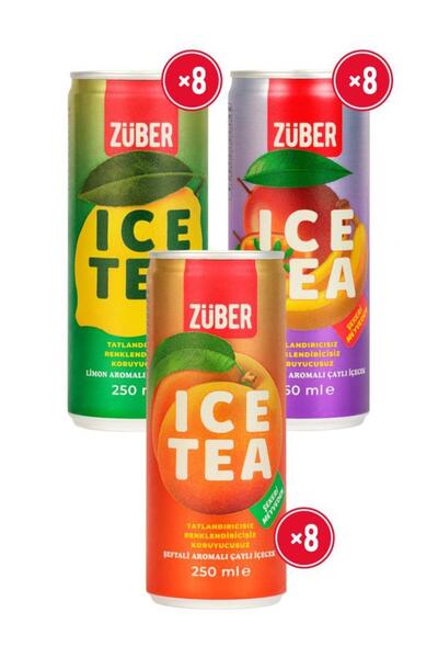 Züber Ice Tea Soğuk Çay Deneme Paketi 250ml x 24 Adet (Limon, Şeftali, Tropik)