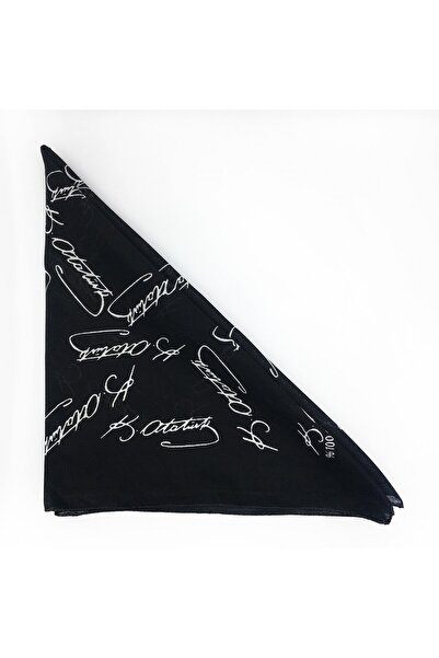 Atatürk İmzalı Siyah Bandana , Atatürk İmza Desenli Boyun Bağı, Saç Bandı ve Aksesuar