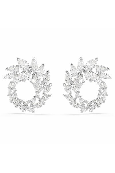Swarovski Mesmera halka küpeler, Markiz kesim, Beyaz, Rodyum kaplama
