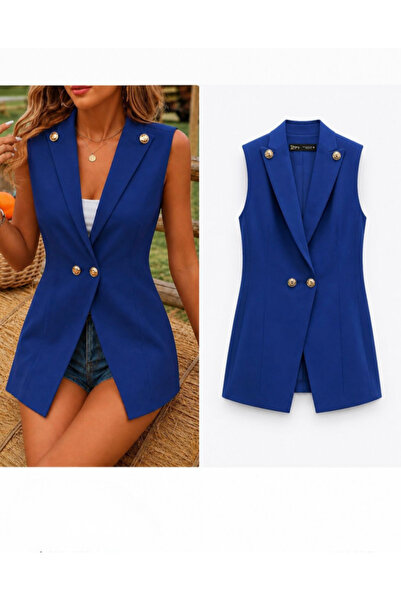 MODAVERA Women's Gold Buttoned Blazer Collar Jacket