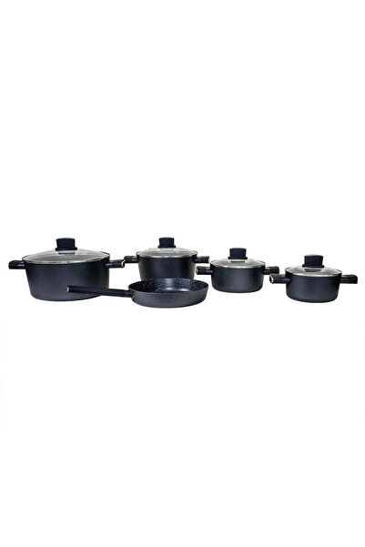 FOXMAG24 Set de vase de gătit din aluminiu, 9 piese, cu capace din sticlă ter...
