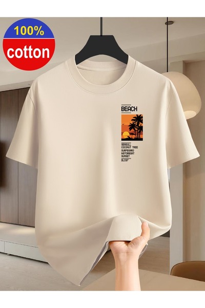 PAVRO Unisex Άνετο T-shirt με μικτό σχέδιο και στάμπα