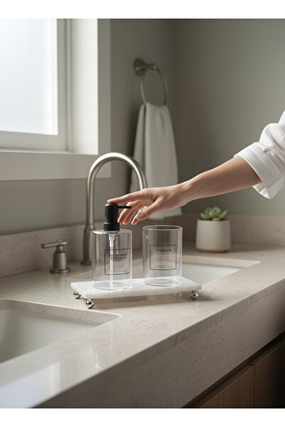 Akayev Marble White 23X12 cm Silver Beaded Footed Oil Dispenser and Liquid So...