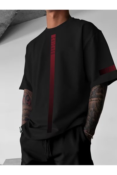 PAVRO Unisex Άνετο T-shirt με μικτό σχέδιο και στάμπα