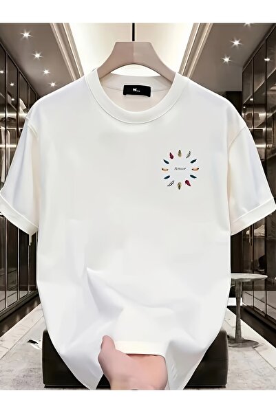 PAVRO Unisex Άνετο T-shirt με μικτό σχέδιο και στάμπα
