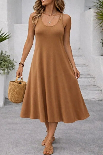 Generic Brand Women's Strappy Round Neck Kiloş Long Viscose Dress