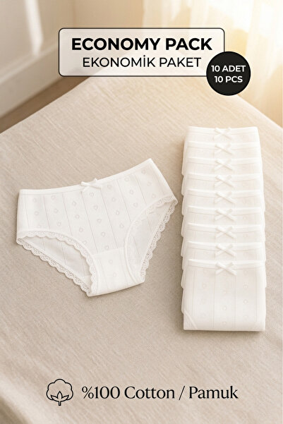 Altınay 10-Pack Luxury Lace Jacquard 100% Cotton Women's White Bato Panties J...