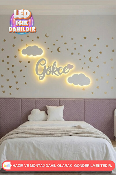UmayBabyDekor 2’li bulut ve kişiye özel led ışık gece lambası bebek çocuk oda...