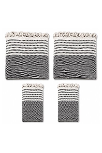 Mandaş Cotton Non-Slip Wicker Woven Armless Sofa Cover (3+3+1+1) - Dark Gray