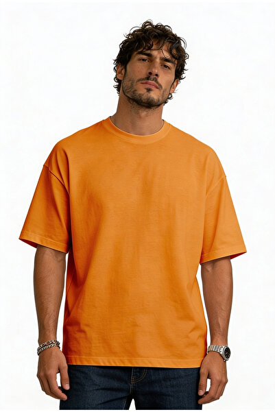 Club Space Astro Men's Orange Oversize T-Shirt Cotton Street Style Casual T-S...