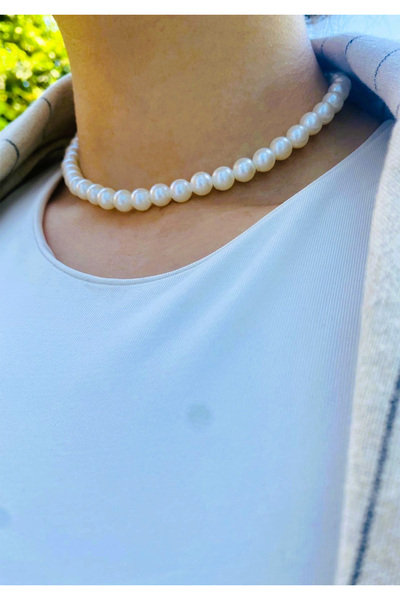 BİJUTERİ EVİ Kadın İnci Choker Kolye – İnci Tasma Kolye Beyaz Şık Takı