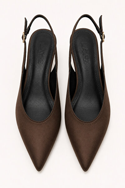 Women Lay-z Women's Brown Satin Gold Buckle 5 cm Heeled Event Shoes