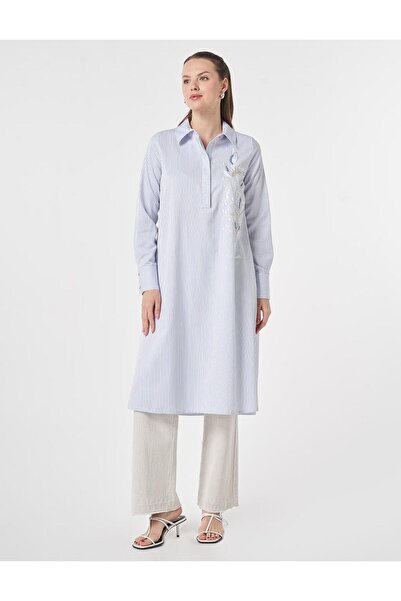 Kayra Bead Embellished Cotton Long Tunic Optical White