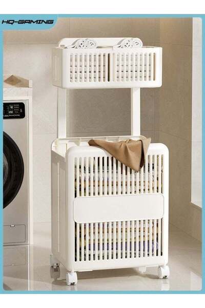 HQ-GAMING Large Capacity 2 Layer Laundry Basket with Wheels, Dirty Clothes Ha...
