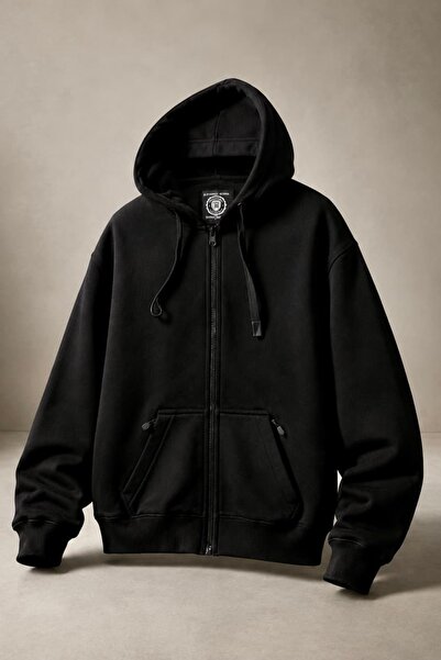 bb butik basic Unisex Oversize 3 Thread Raster Zipper Hoodie Sweatshirt My3535