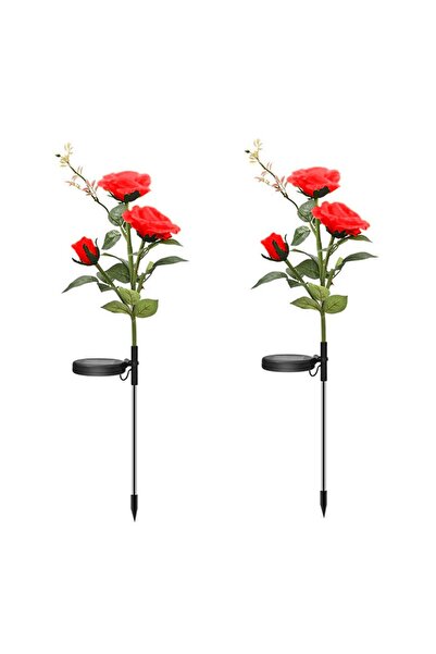 BaoBao Set de 2 lămpi solare decorative de grădină, flori din plastic cu LED,...
