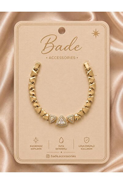 Accessories Gold Üçgen Taş Detaylı Kalp Zincir Bileklik