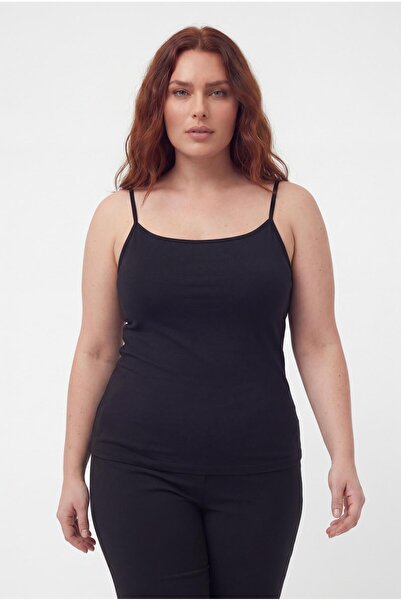 Ebsumu Women's Plus Size Knitted Black Blouse with Rope Straps
