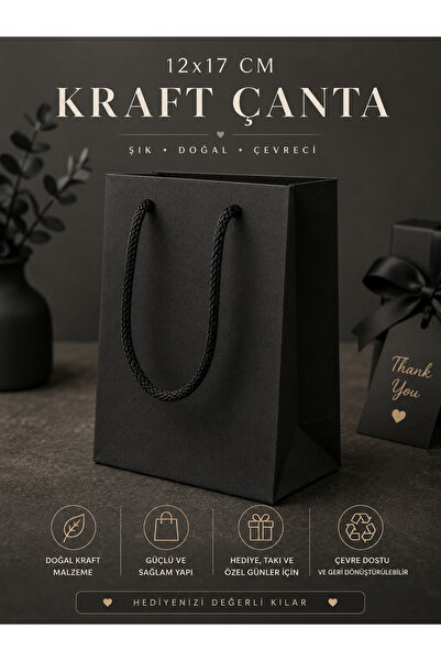 eğlencemarketi 12x17 cm İpli Karton Hediye Çantası Premium Butik Çanta 10 Adet