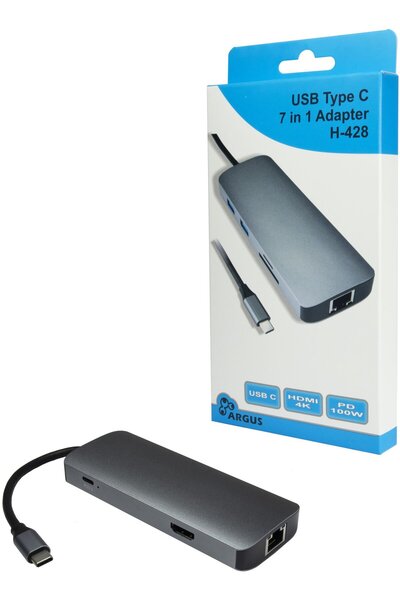 Inter-Tech Adaptor Argus H-428 7-în-1, USB C, HDMI 4K, PD 100W