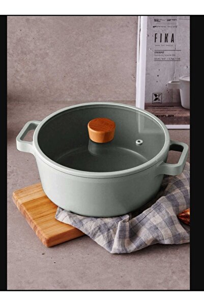 esdekor Kitchen Fika Ceramic Coated Aluminum Cast Pot with Glass Lid 18 cm - ...