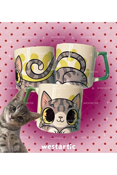 westartic westcats Gray Tabby Gri Tekir Kedi Tasarım Kupa Fincan Bardak