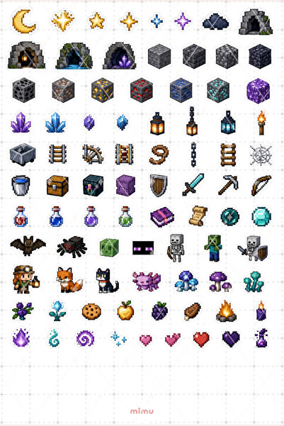 Mimu Art Studio Pixel Art Minecraft Sticker Seti Blok Oyun Temalı Dekoratif 2...