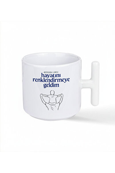 Bebek Müjdesi Vereceklere Özel Merhaba Amca Baskılı Beyaz T Kulplu Kupa Bardak