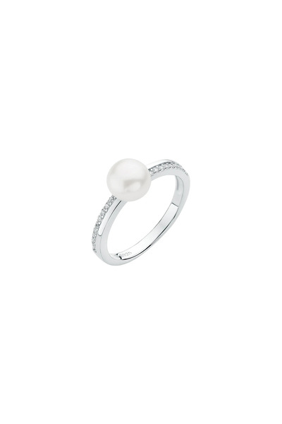 MANAVA Silver ring with natural pearl and pavé zirconia - Prestige