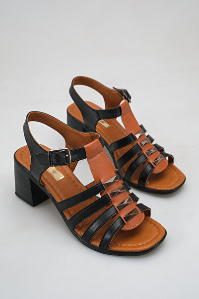 SENASTİL Double Color Metal Detailed Thick Heeled 6 cm Stylish Women's Daily ...