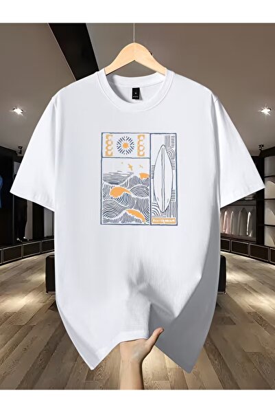 PAVRO Unisex Άνετο T-shirt με μικτό σχέδιο και στάμπα