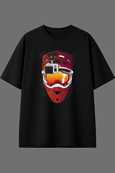 VSRN Μπλουζάκι Vlog Biker Design με μπροστινή στάμπα, μαύρο, oversized