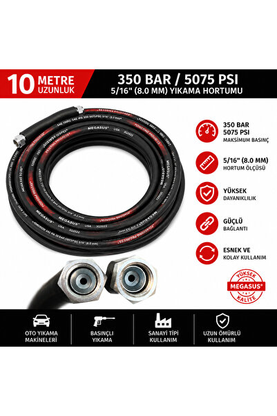 Yerli 10 Metre Basınçlı Yıkama Hortumu 350 Bar 5/16 Oto Yıkama Kompresör Hortumu