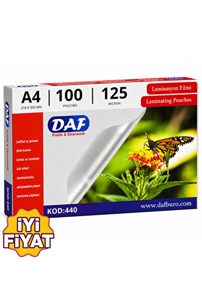 DAF LAMİNASYON FİLMİ A4 125 MİKRON 100’LÜ YÜKSEK KALİTE KORUMA VE PARLAKLIK