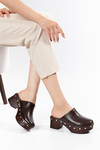 SUİNS SHOES Suins Kanety Model Closed Front Perforated Platform Heeled Slippers