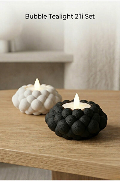 GIFT MALL Bubble Tealight 2’li Set – Siyah & Beyaz (Pilli LED Mum Hediyeli)