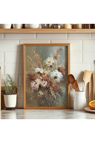 Tuba Decor Tablou dintr-o singură bucată cu ramă din lemn, floare și buchet