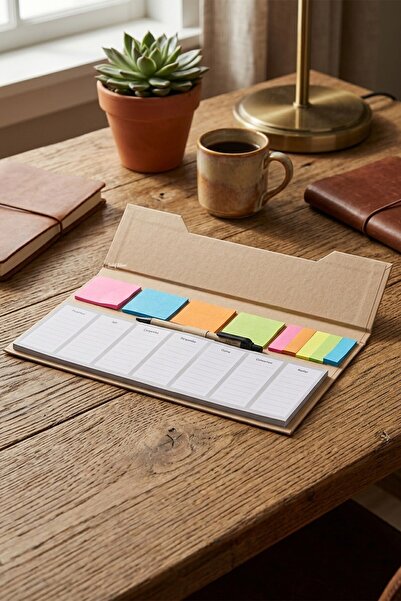SEDEF SİLVER Recycled Kraft Weekly Planner Notepad Set - with Adhesive Note P...