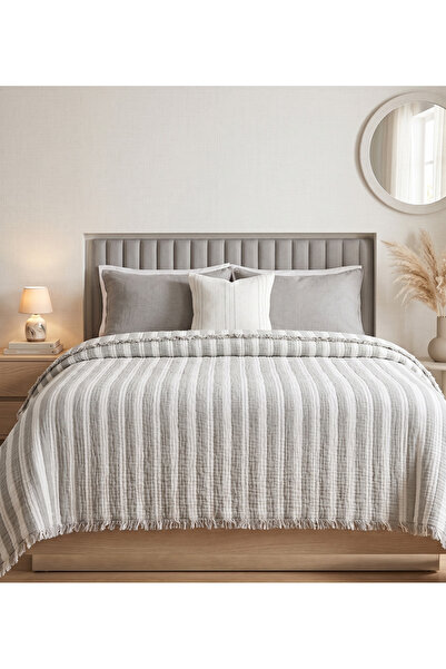 Breeze Home Textile 4 Kat ÇİZGİLİ MÜSLİN DOLGULU Battaniye&Yatak Örtüsü240x26...