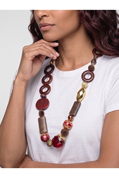 COCOSH TAKI Brown Red Burgundy Gold Large Beaded Special Design Necklace
