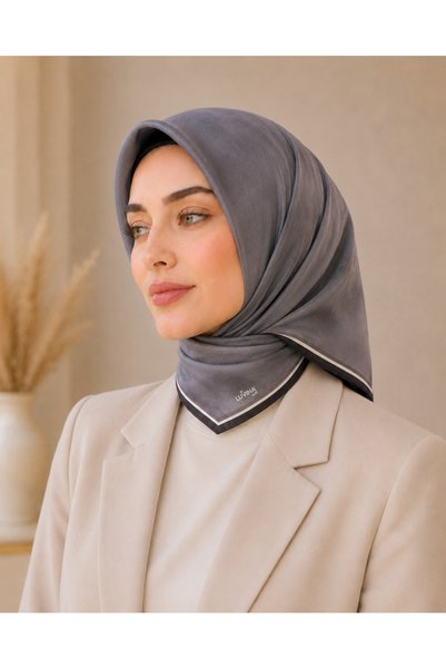 Luvina Giyim وشاح لوفينا ناعم باللون الرمادي المدخن / الإكرو الأسود مع حواف
