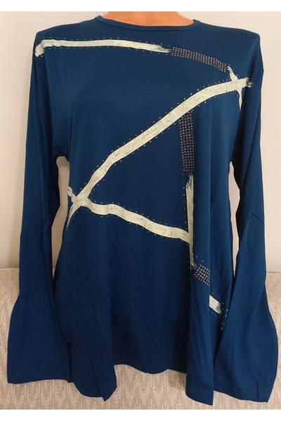 Anne Er Clothing Combed Cotton Blouse Long Sleeve Crew Neck Green