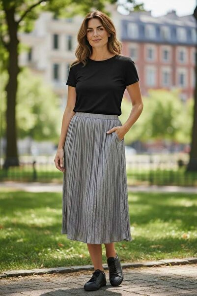 EREN STYLE Non-Ironing Wrinkle Skirt with Elastic Waistband