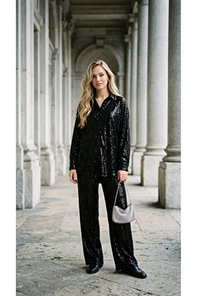 Arya Nisa Kids Women's Black Sequined Shirt and Pants Stylish Top and Bottom Set